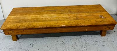 A reclaimed oak platform, legs fold 150cm x 600cm x Height 27cm