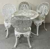 Cast aluminium garden table and chairs features scroll work decoration