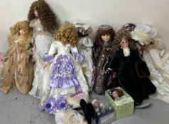 A large selection of loose porcelain dolls of various makers and sizes - AF