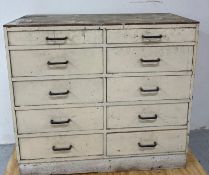 A vintage industrial apothecary multi-drawer cabinet with a cream weathered finish H90cm W100cm
