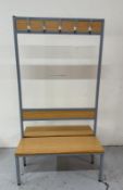 A double sided changing room bench with hooks (H171cm W94cm D64cm)