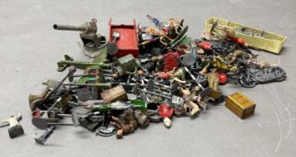 A large selection of antique lead figures across a variety of themes.