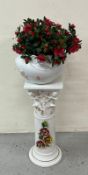 A ceramic plant pedestal stand along with a ceramic pot H60cm