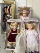 Four large porcelain dolls in original boxes to include three by The Leonardo Collection and one