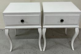 A pair of white painted bedside cabinets with drawer to centre H56cm W41cm D33cm Condition Report