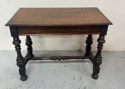 Renaissance style oak sofa on turned legs (H69cm x 48cm x 88cm)