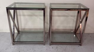A pair of contemporary chrome and glass X frame side tables H70cm W60cm D40cm Condition Report