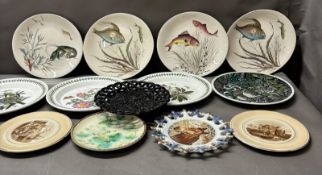 A selection of different plates to include three Portmerion, four Johnsons fish plates and various