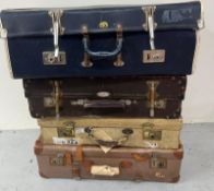 Four vintage suitcases, various styles and sizes