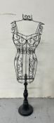 Black metal wire dress form mannequin on stand