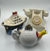 Three ceramic novelty tea pots