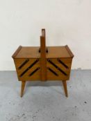 A Mid Century cantilever work box Condition Report age related marks