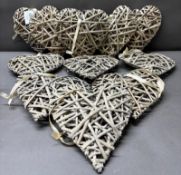 Twelve hanging wicker heart shaped decorative items