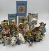 A selection of boxed and unboxed ceramic figures to include Beatrix Potter by Royal Doulton and