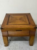 A square hardwood table with a drawer to the centre (H46cm Sq71cm) Condition Report scratches and