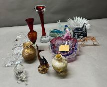 A selection of decorative glass, including vase, paper weights etc