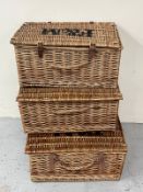 Three F and M wicker hampers with leather straps Condition Report good condition