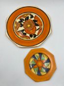 Two Bizarre by Clarice Cliff plates in striking orange design (15.5cm ND 24CM)