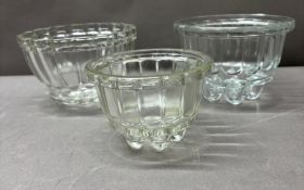 Three vintage pressed glass jelly moulds