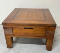 A square hardwood table with a drawer to the centre (H46cm Sq71cm) Condition Report good condition