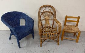Three vintage children's chairs to include a Lloyds Loom style and a bamboo chair Condition Report