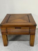 A square hardwood table with a drawer to the centre (H46cm Sq71cm)