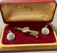 Boxed set of Vintage Stratton England football cuff links and tie clip