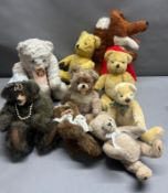 A collection of bears and soft toys of various ages, including Charlie Bear Waido 293 of 1000