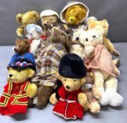 A selection of teddy bears and puppets of various makers, including some Merrythought