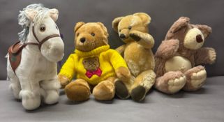 Furskin bear, Cabbage Patch horse, Merrythought bear and Dandee Bear Condition Report Playworn, good