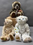 Three collectable teddies, a Charlie bear Birthday Bear and Two Merrythought