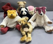 A collection of bears and soft toys of various ages, including Asquiths Aurora teddy