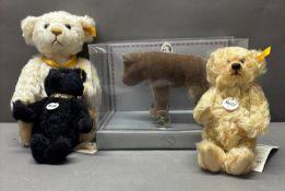 Four Steiff Bears to include one on wheels The Longest Being (H30cm)