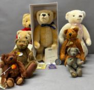 A collection of Teddy bears, various makers and ages, including Merrythought