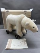 Steiff Polar Bear 1910 on wheels 852/1000 Condition Report light marks