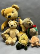 A selection of five Merrythought teddy bears and stuffed animals various sizes Condition Report