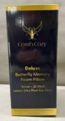 A boxed Comfy Cozy butterfly memory foam pillow