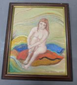 A framed oil on board nude study titled Brigitte signed and dated lower right