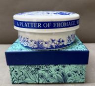 A boxed Fortnum and Mason blue and white camenbert dish