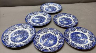 A set of six ironstone blue and white plates