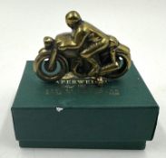 A Brass paperweight in the form of a vintage motorcycle.