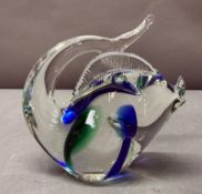 An Art glass figure of a fish in cobalt blue and green