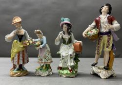 Four Dresden figurines, various makers, including Sitzendorf