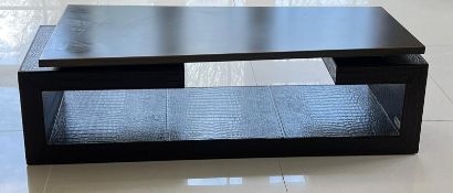 Contemporary coffee table with metal top and leather base H43cm W140cm D56cm
