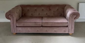 Pink button back two seater sofa bed 196cm x 100cm