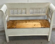 Painted pine box bench H91cm W115cm D40cm