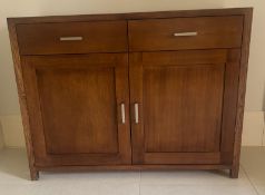 Modern oak sideboard consisting of two drawers over two cupboards with chrome handles H90cm W118cm