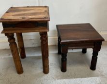 Two hardwood side tables H60cm Sq40cm and H39cm Sq40cm