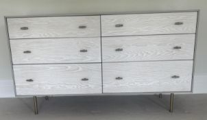 Modernist wood and lacquer chest of six drawers H84cm W148cm D47cm