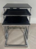 Chrome and smoked glass nest of tables H45cm Sq40cm